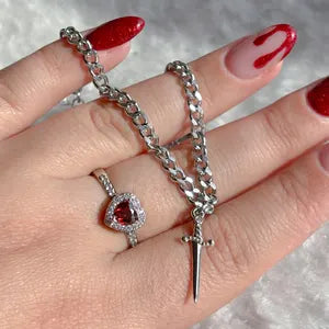 Set Anello a Cuore e Bracciale con Spada